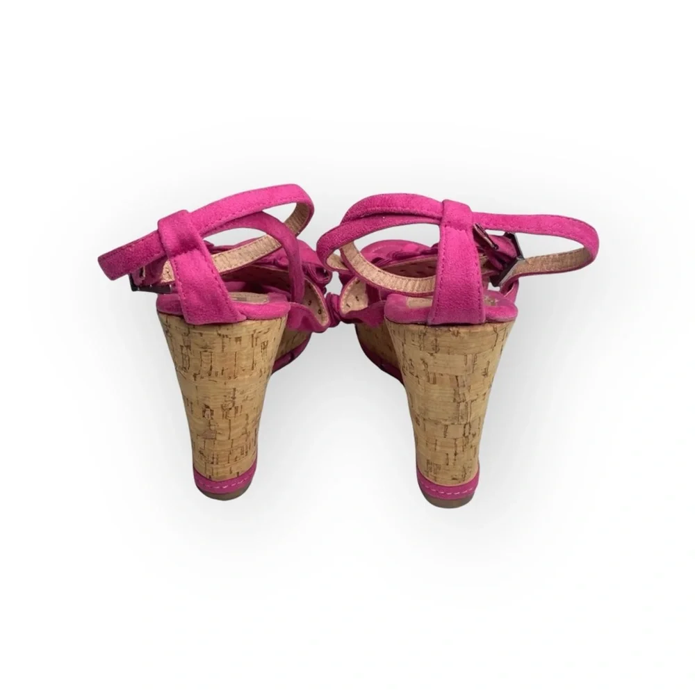 Vintage 90s: Pierre Cardin ♚ Embellished Suede Cork Platform Heels ♚ Fuchsia 39